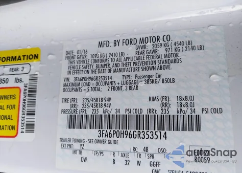 2016 Ford Fusion Se from USA, damaged, VIN 3FA6P0H96GR353514
